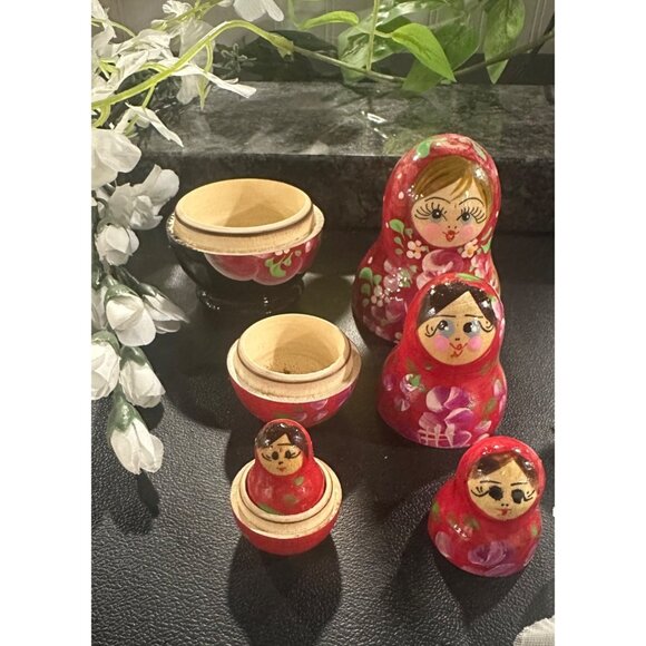 Hand-Painted Russian Nesting Dolls Set  5 Pieces Bright Floral Design Vintage - Picture 6 of 11